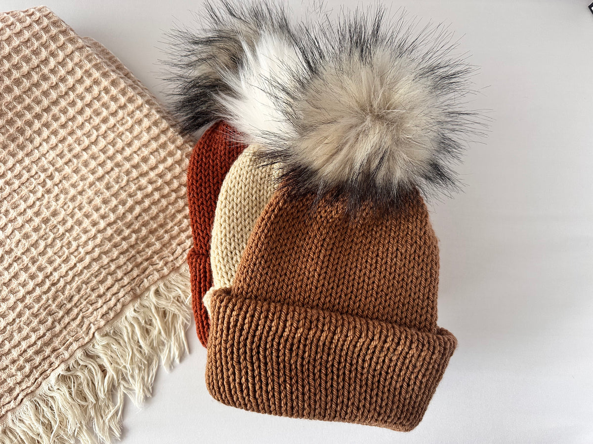Adult Knit Beanies with Pom