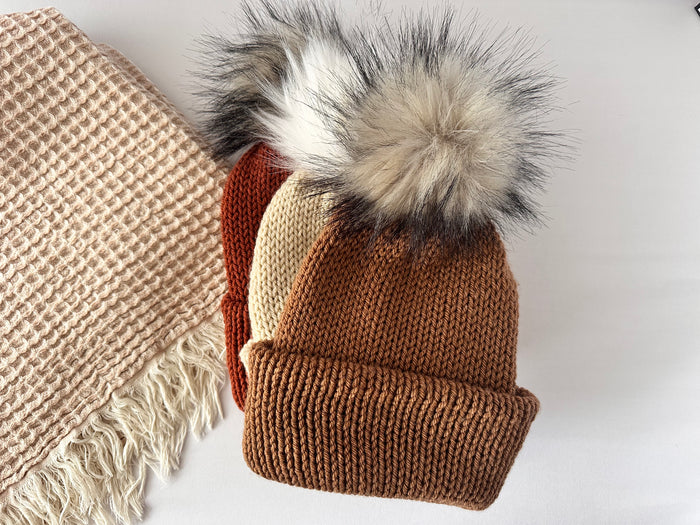 Adult Knit Beanies with Pom